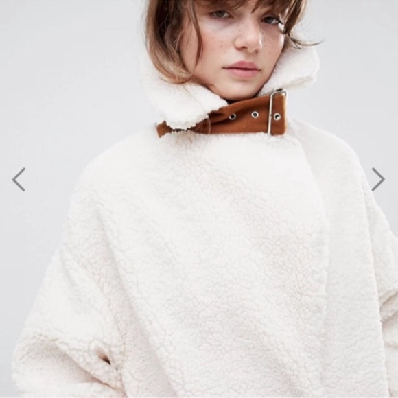 ASOS Teddy Bear Borg Oversized Burgundy Jacket Coat Belt women size Medium - Picture 8 of 9